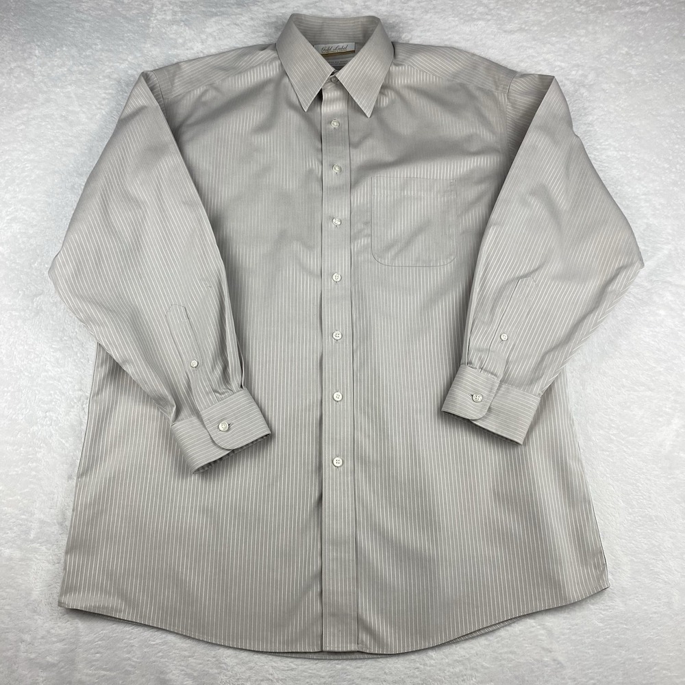 Roundtree & Yorke Gold Label Dress Shirt Mens 16-33 Beige Stripes Non Iron Dobby - Picture 3 of 7